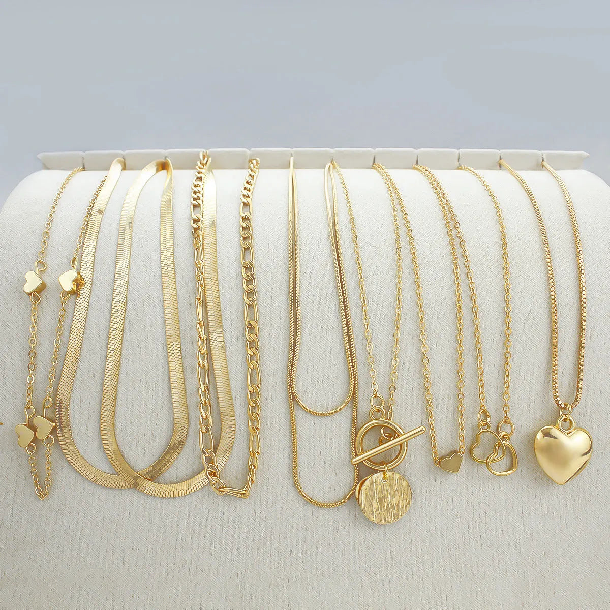Gold electroplated women's necklace set with 10 pieces and adjustable 21-50cm length