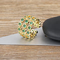 Copper gold plated three-layer wide ring with zircon details, exaggerated construction