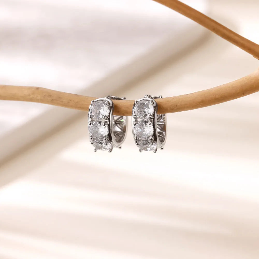 Women's U-shaped ear clip earrings with zircon detailing on stainless steel alloy in colour E5772P