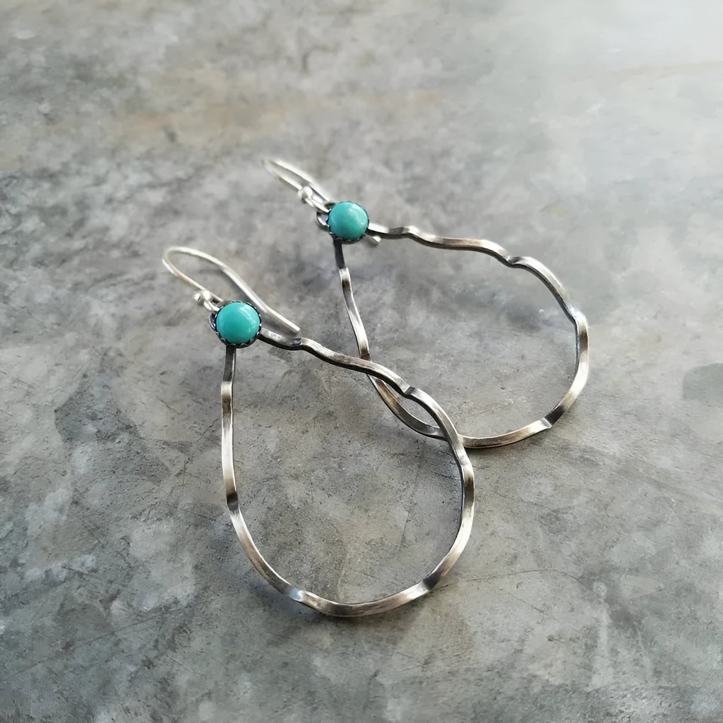 Geometric circle earrings antique silver bohemian vintage turquoise alloy jewellery