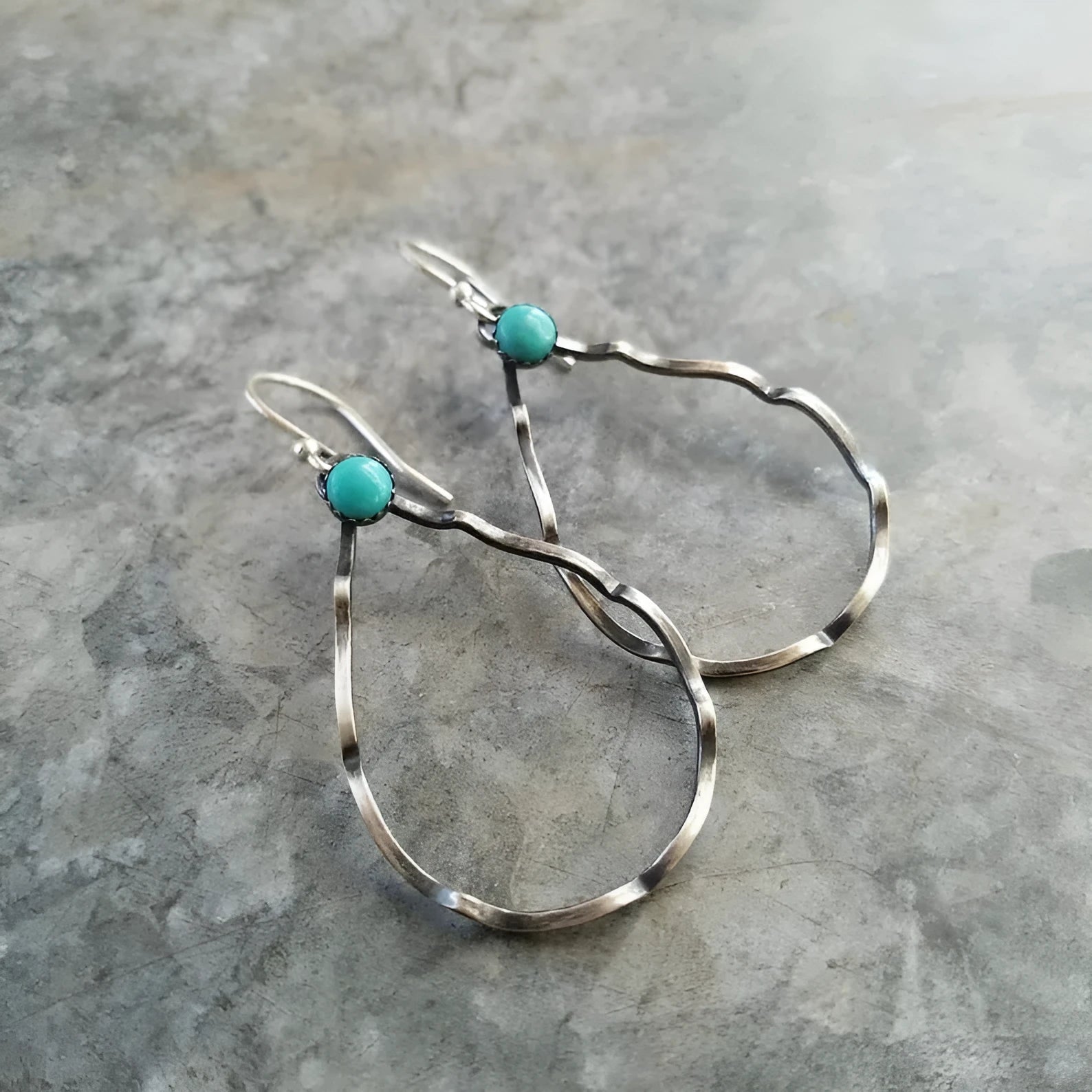 Geometric circle earrings antique silver bohemian vintage turquoise alloy jewellery