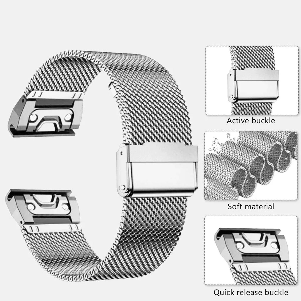 Stainless steel watch strap body for Garmin Fenix 7X 6X in silver black gold rose gold