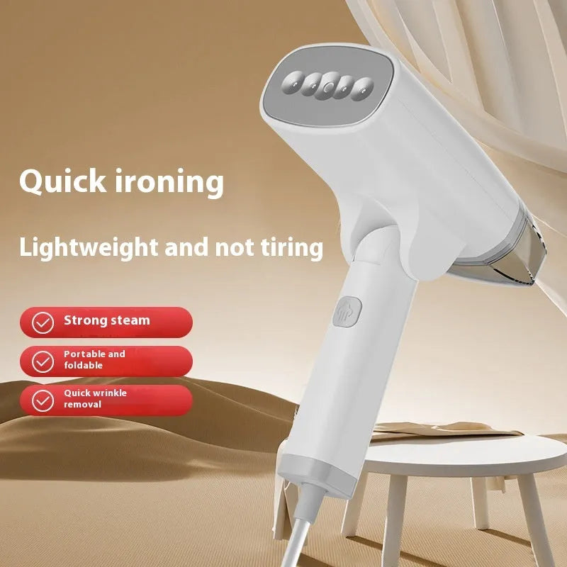 Blue handheld garment steamer with water tank and power cord for portable clothes wrinkle removal