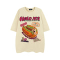 Cotton couple's t-shirt with cartoon hamburger dog print in short sleeve round neck style