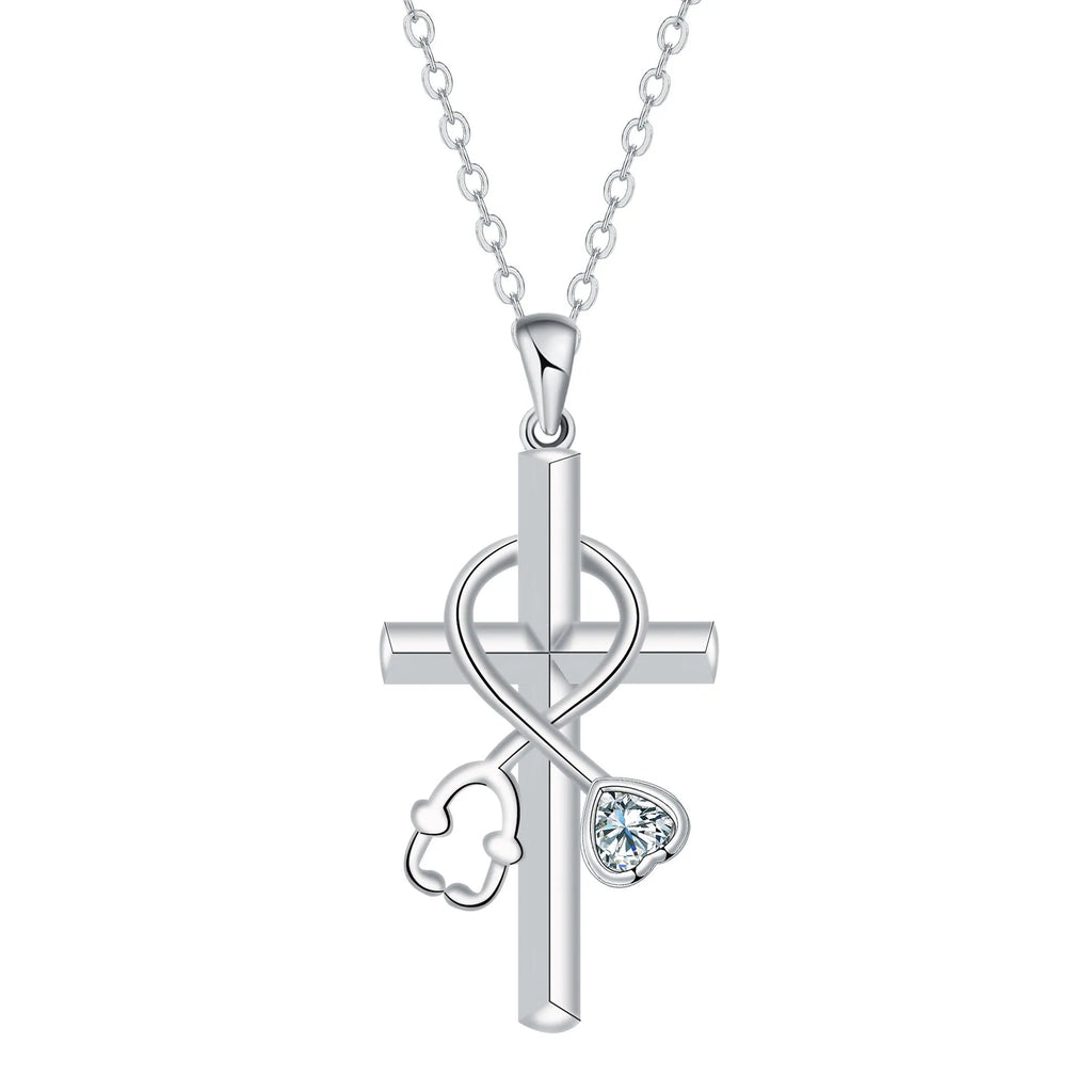 Cross stethoscope necklace with copper pendant on cross chain, electroplated finish