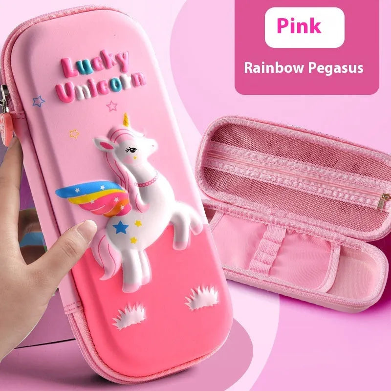 3D leather pencil case with decorative design options including astronauts, dinosaurs and mermaids
