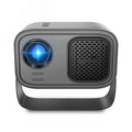 Black HD smart portable projector with remote control on table