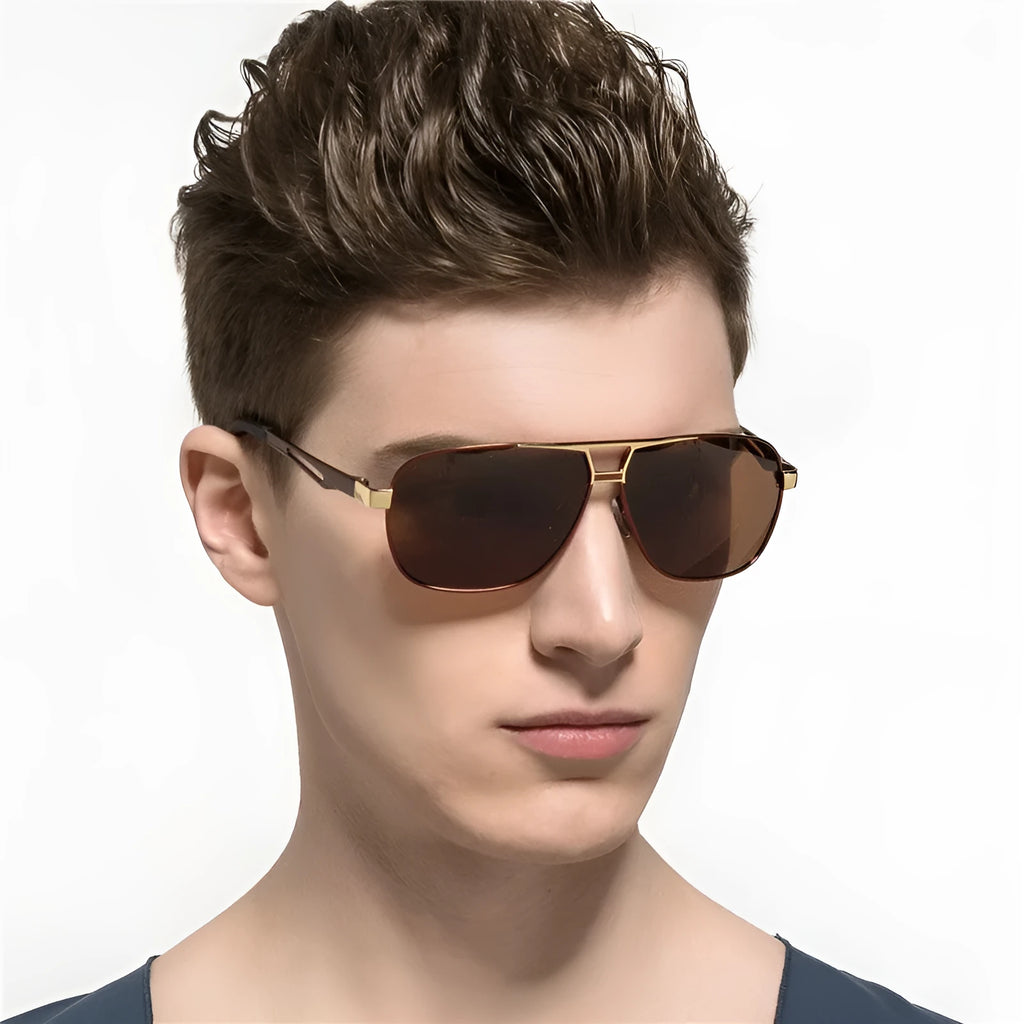 Men's orange red polarized aviator sunglasses with metal frame and HD TAC lenses