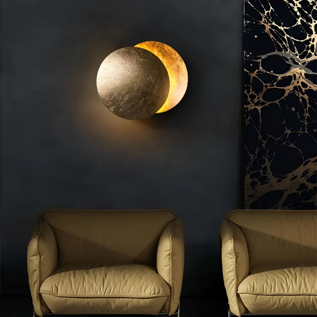Modern minimalist aluminium bedside lamp with golden light in inner gold outer black finish