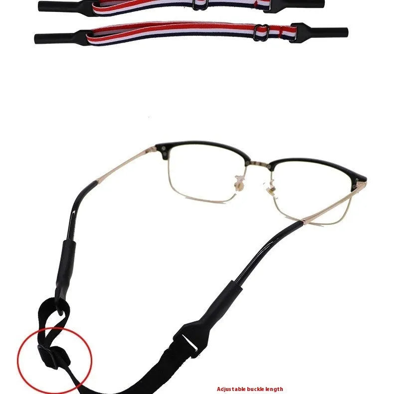 Black adjustable glasses cord with silicone earpieces for anti-slip eyewear retention
