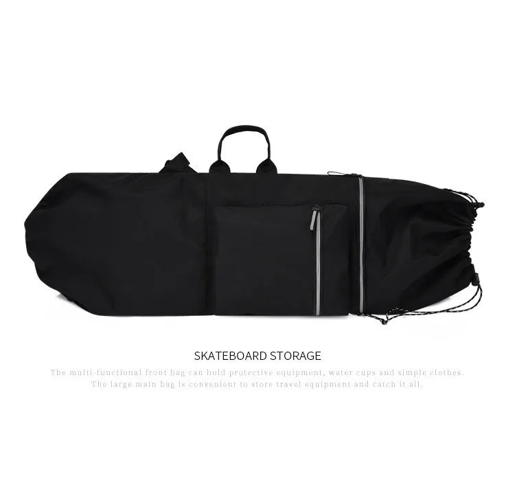 Waterproof nylon skateboard backpack in camouflage colour with 20-35 litre capacity for outdoor sports.