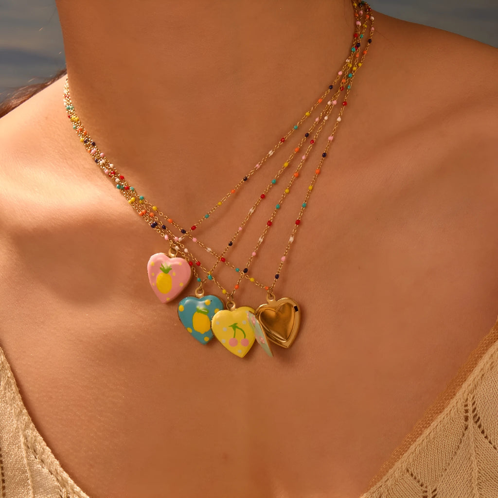 Stainless steel fruit pendant necklace with 18K gold plating and adjustable 41-50cm chain