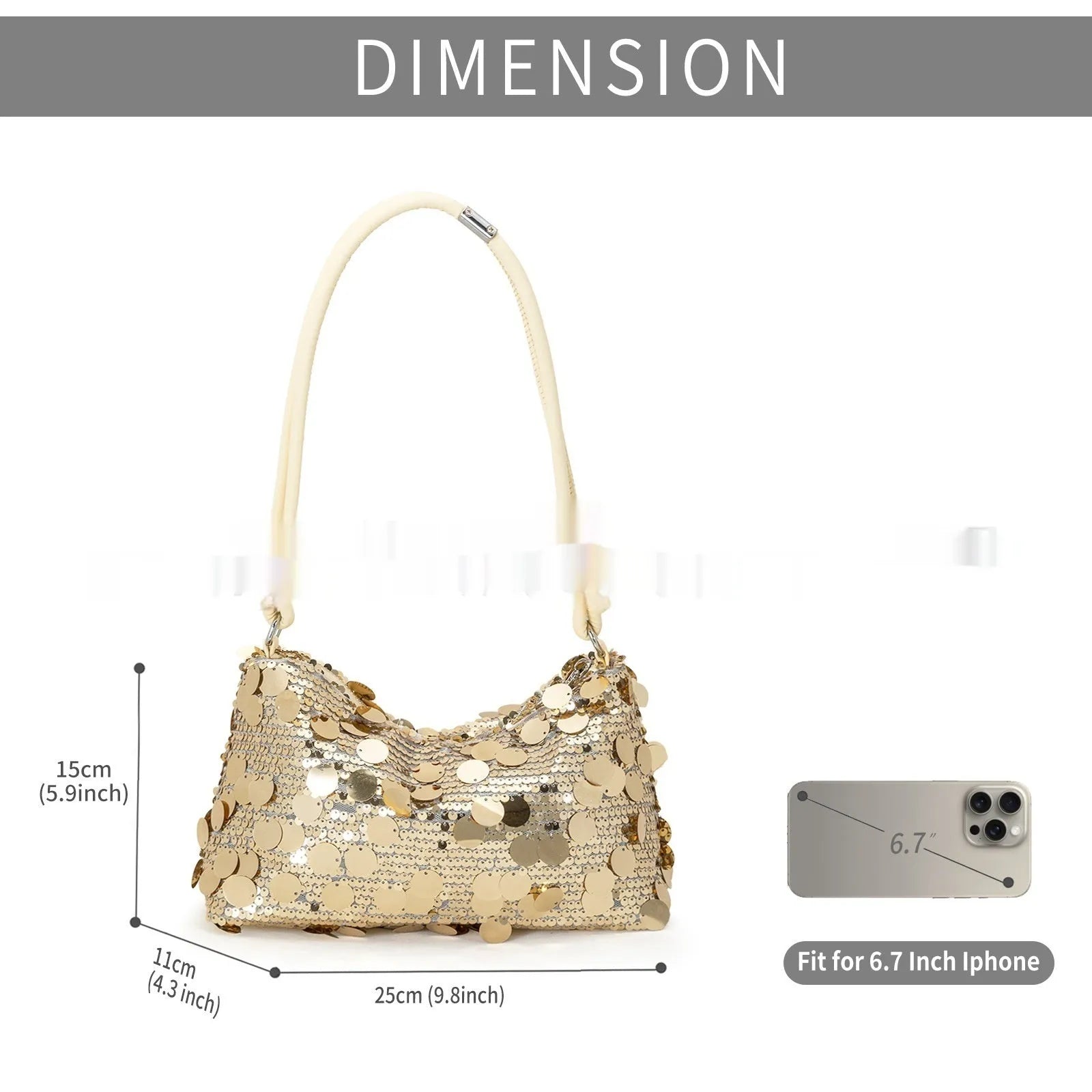 Soft polyester women's crossbody shoulder bag with sandwich pocket design in gold, silver, or black colour