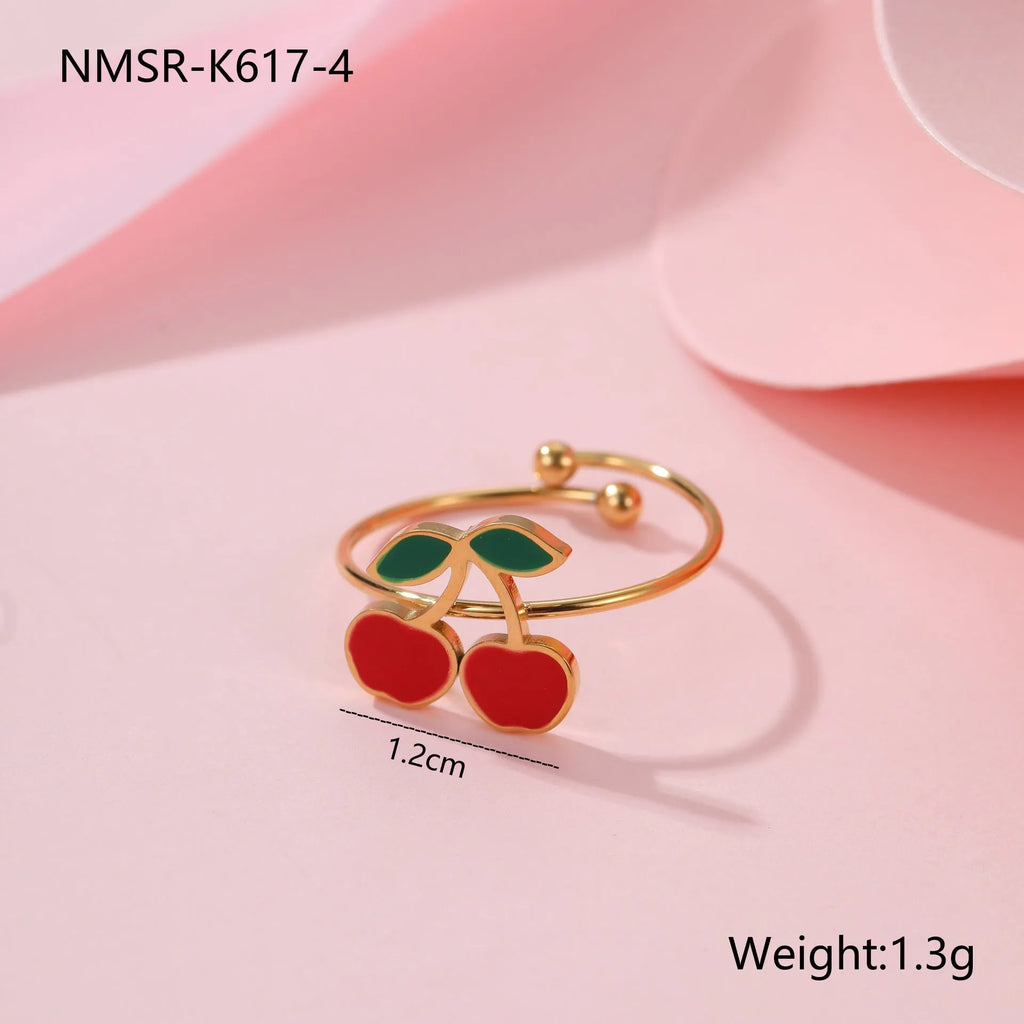 Four-piece 18K gold plated stainless steel jewellery set featuring cherry shaped necklace bracelet earrings and ring