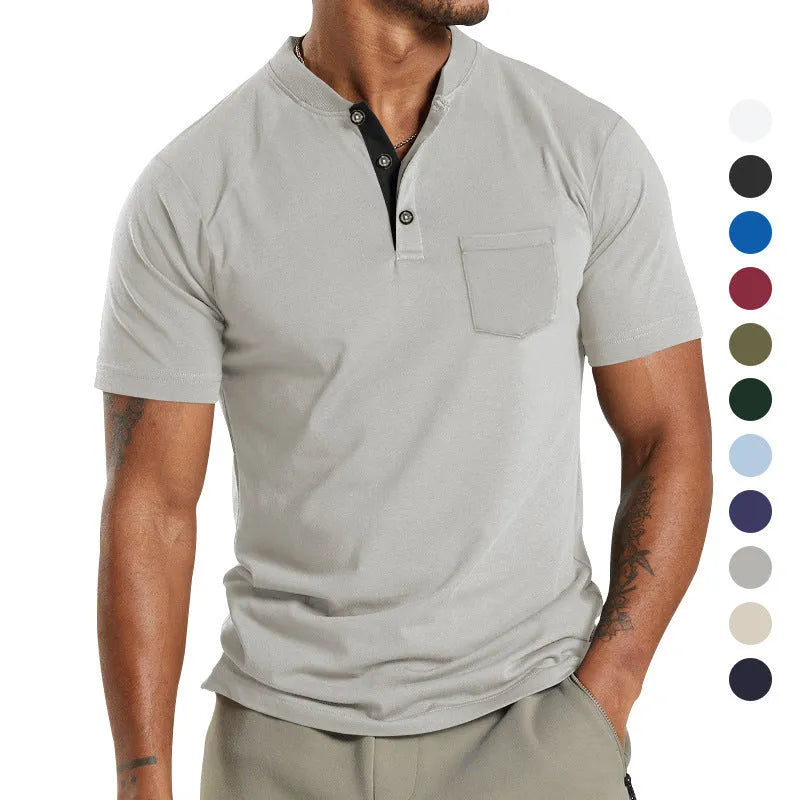 Men's solid colour short sleeve polyester shirt with a button pocket, shown in Army Green.
