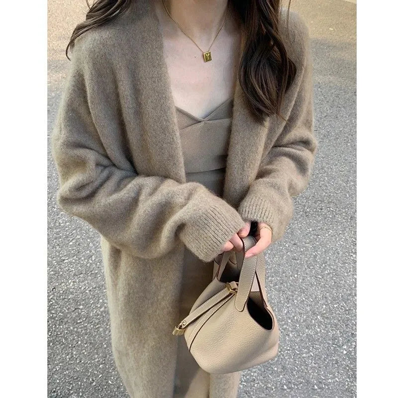 Women's Ice Silk sleeveless shoulder strap cardigan coat in beige, black, gray, khaki gray, and pink