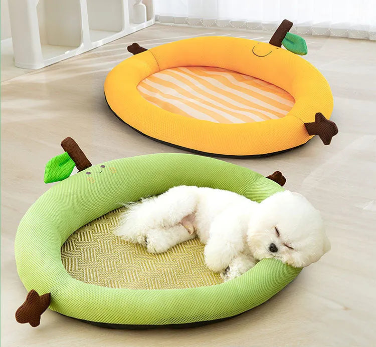 Green fruit backrest dog nest mat in large size for teddy breed dogs