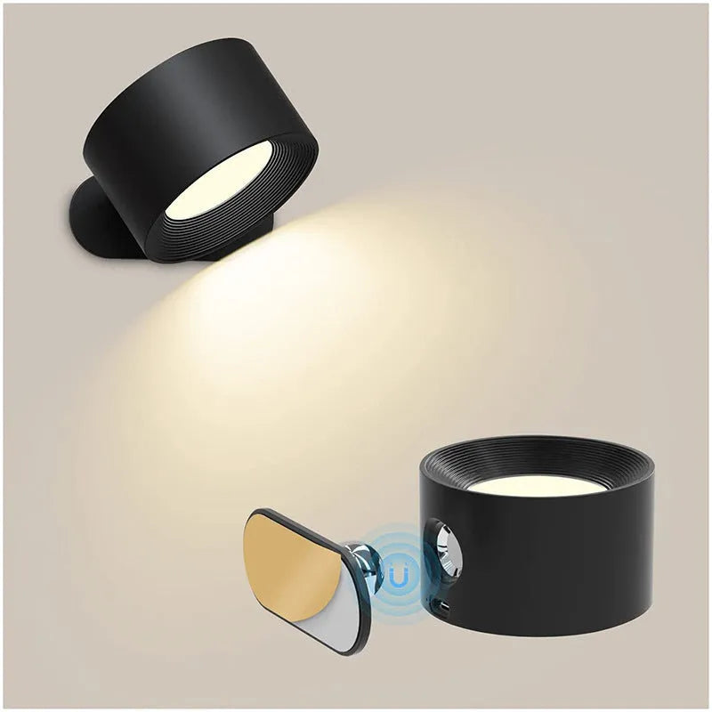 USB rechargeable LED wall lamp in white with ABS plastic housing and 7.5cm diameter