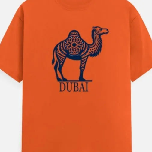 Orange cotton loose fit short sleeve t-shirt with round neck