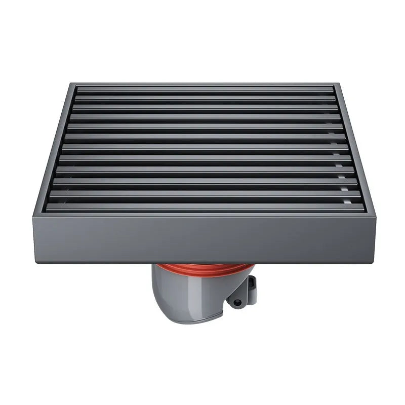 Gun grey 304 stainless steel courtyard floor drain with a 15x15 cm square grate.