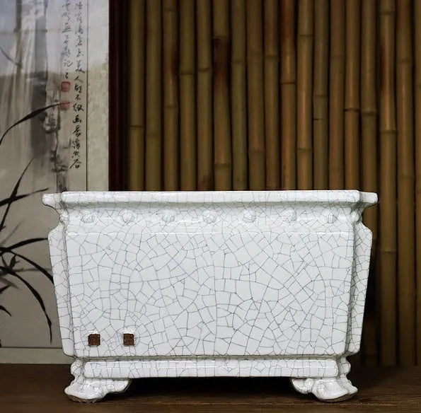 Handmade ceramic flower pot with crackle glaze surface, large diameter, Chinese style