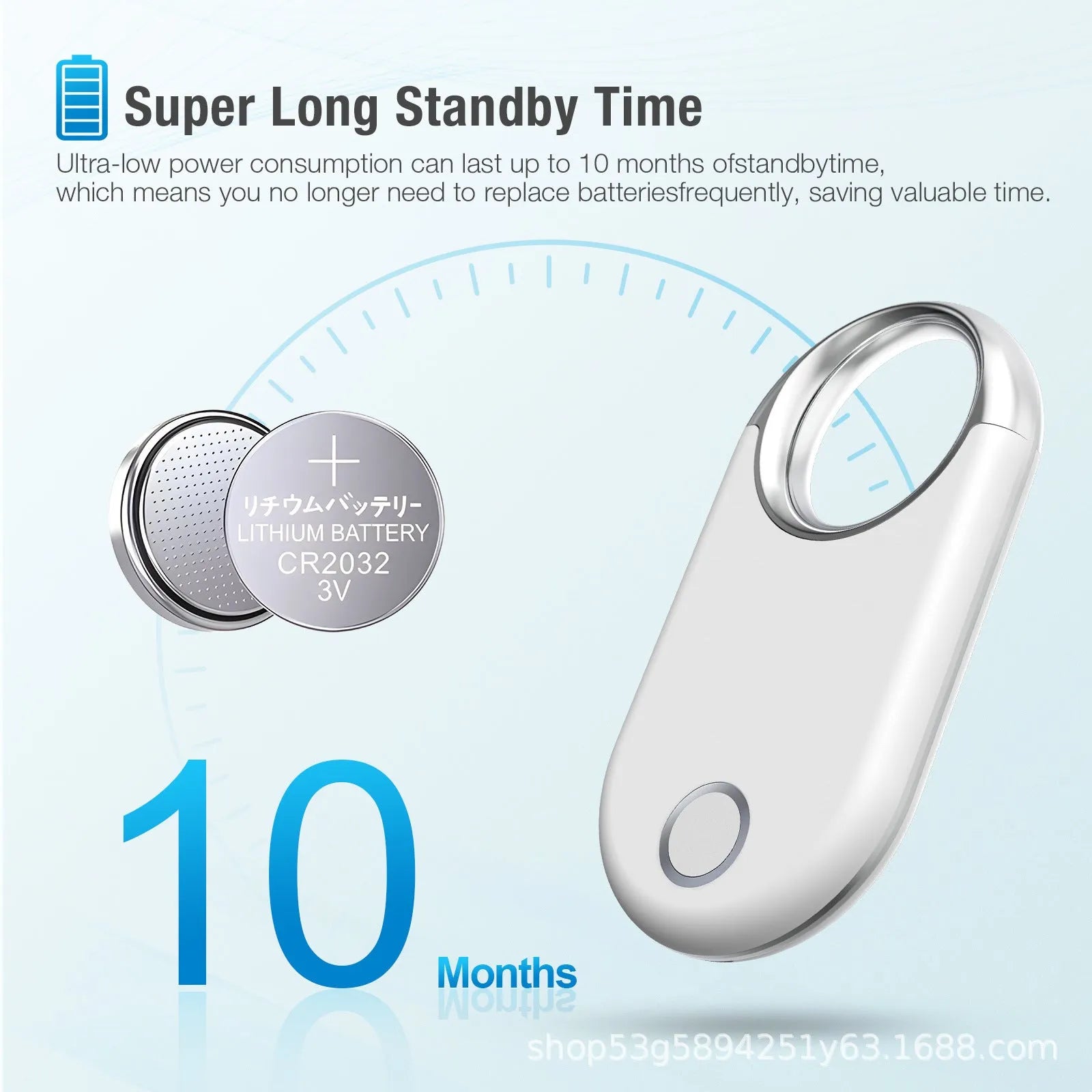 GPS anti-loss tracking device in black or white colour showing compact 55.1mm x 29.3mm x 6.6mm dimensions