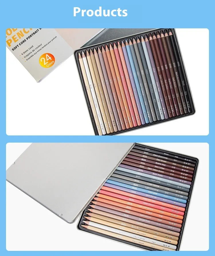 24 skin colour pencils for portrait painting in round iron box container