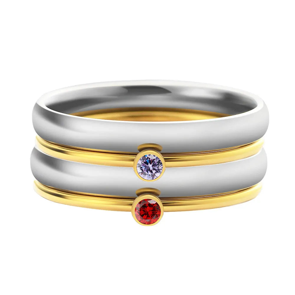 December birthstone engraved titanium steel ring with geometric design and electroplated finish