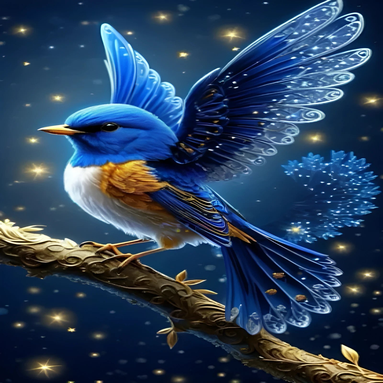 Handmade DIY diamond painting kit with blue bird design measuring 60x100 cm