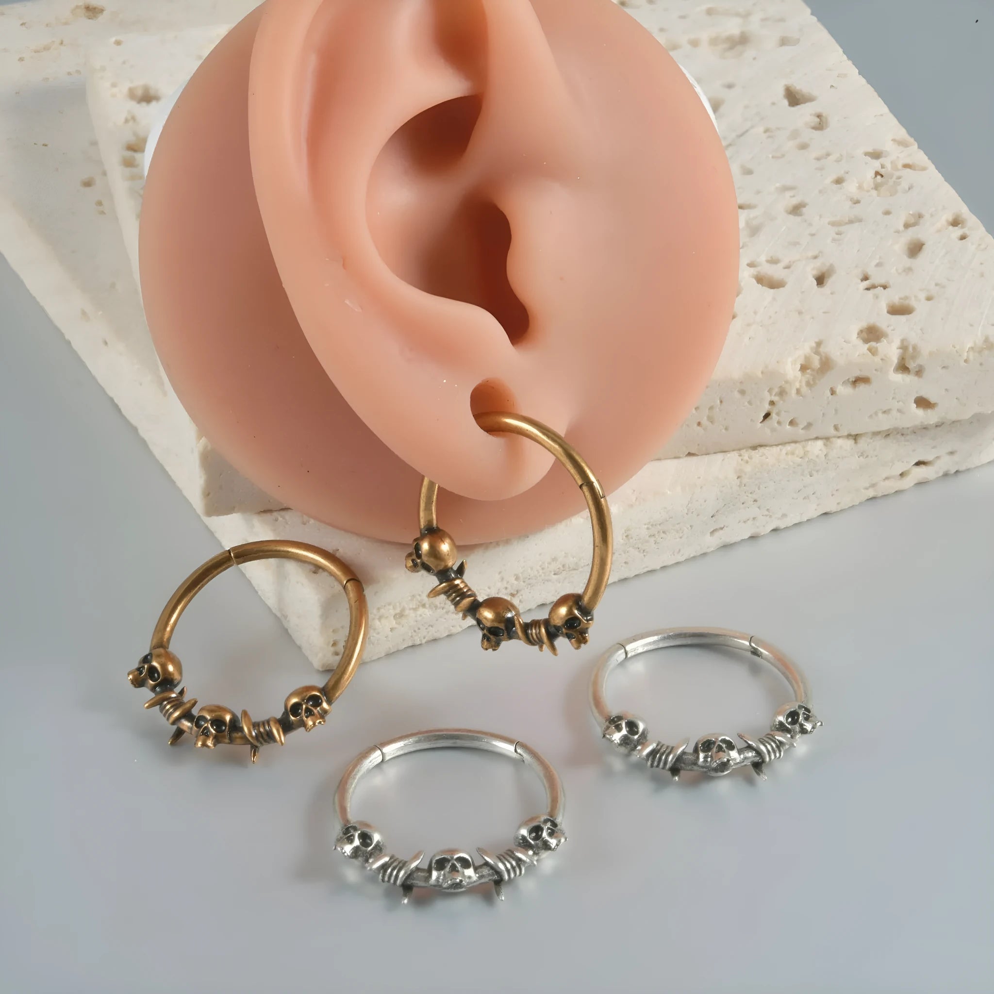 Copper ghost head earrings in punk style with vintage design