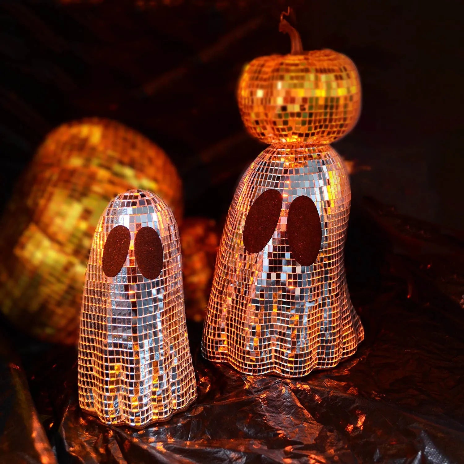 Silver Halloween ghost desktop decoration with mosaic mirror patch design in two sizes