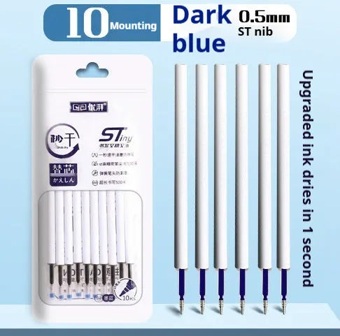 Quick-drying ballpoint pen refill multipack in black, red, blue, and ink blue colours