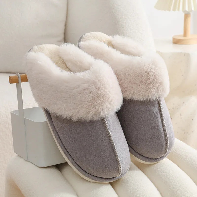 Plush winter house slippers in five colours with PVC non-slip soles