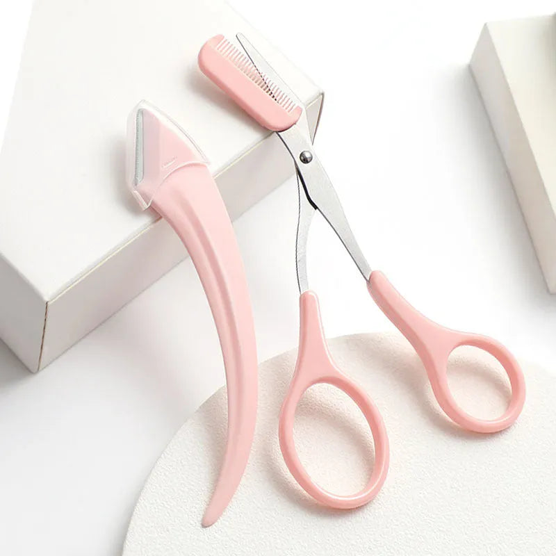 Curved eyebrow trimming knife with comb for eyebrow grooming and shaping