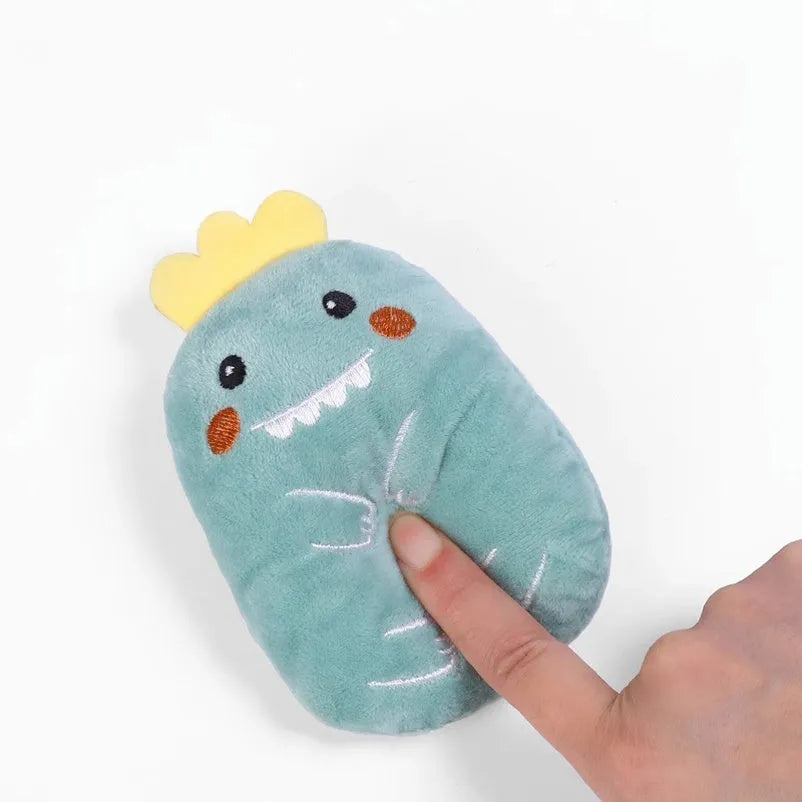 Four catnip plush toys with squeakers for chewing and interactive play