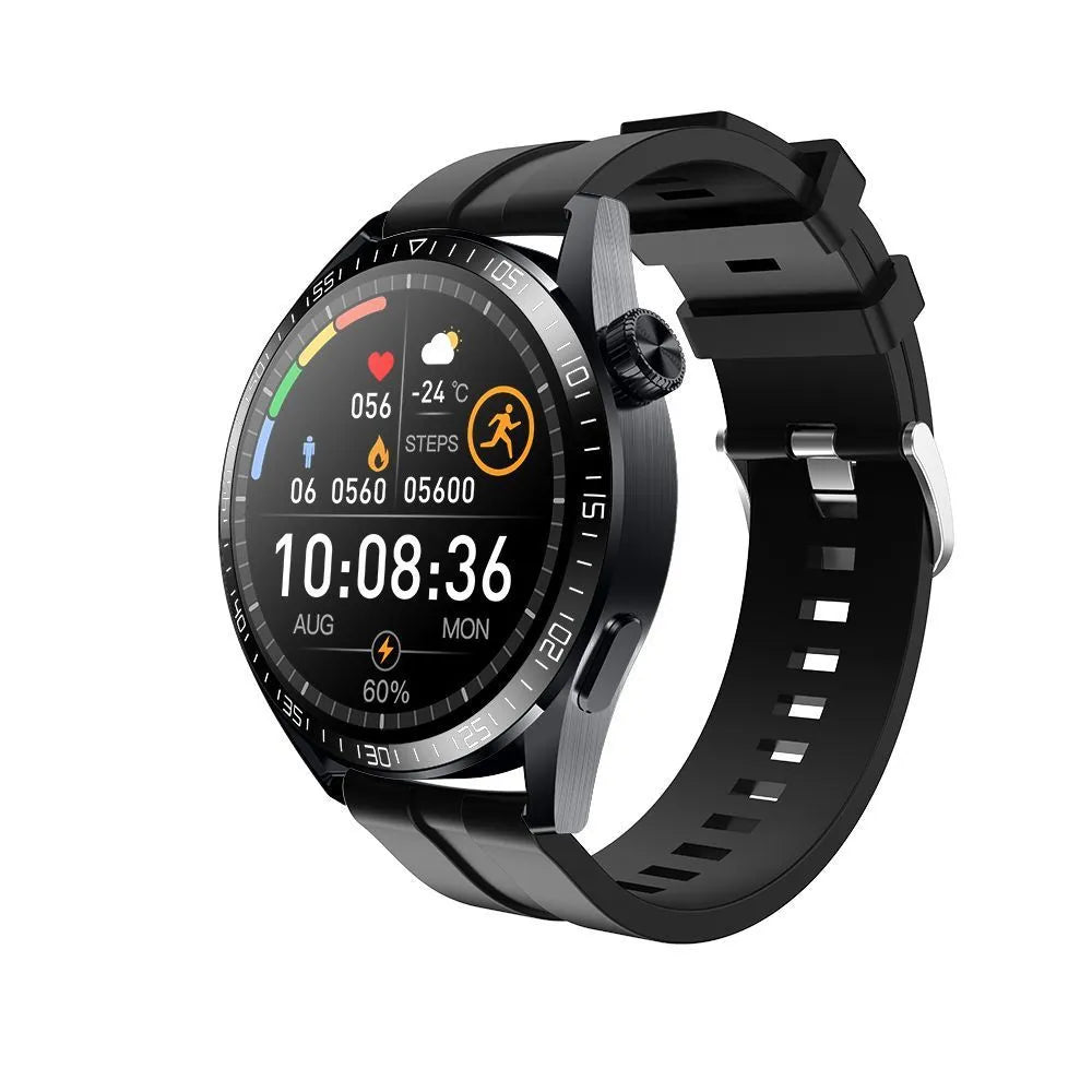 GS3 Max smartwatch with black silicone strap showing health metrics on 1.35-inch IPS display