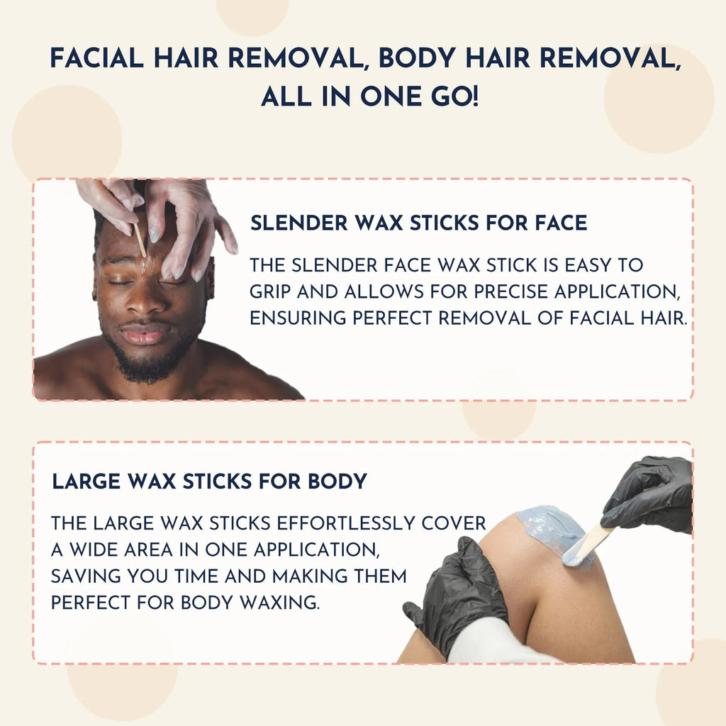 27-piece hypoallergenic hair removal wax kit with heating machine, four coloured wax beads, and applicator sticks.