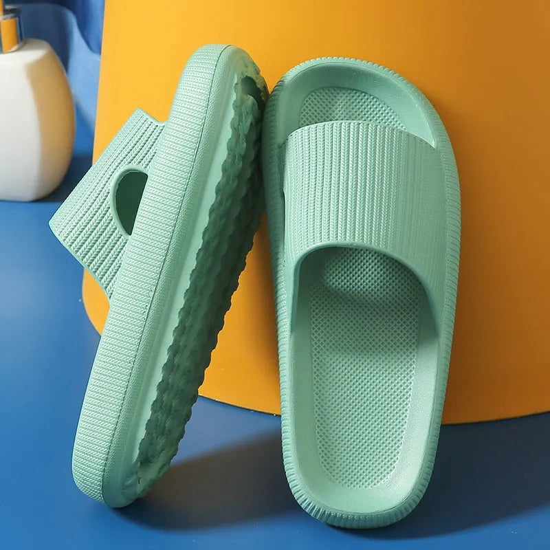 Ladies platform slippers summer beach soft sole in orange colour with thin platform
