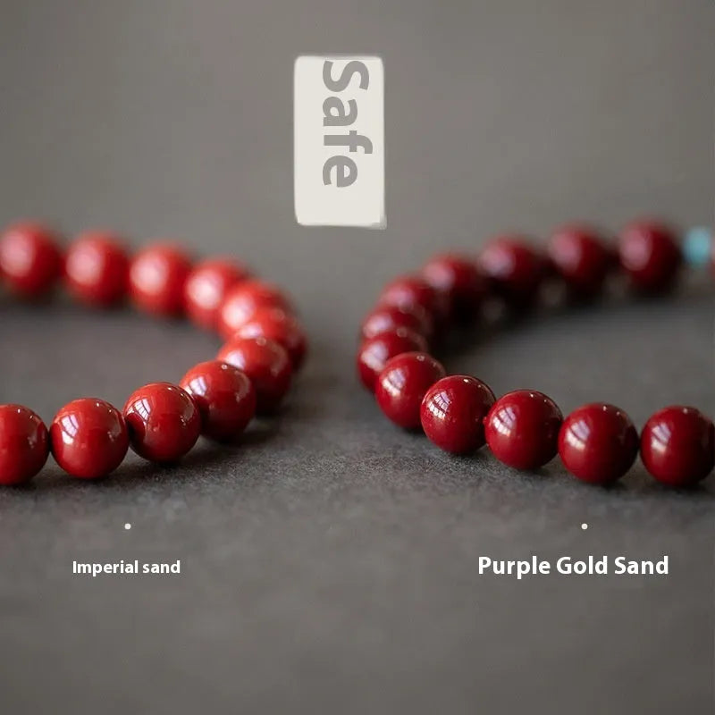 Cinnabar Hetian Jade beads bracelet with elliptical geometric shape in purple gold sand colour