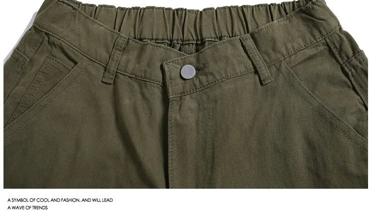 Casual wide-leg cropped pants in micro-elastic fabric showing apricot, red, and army green colour options