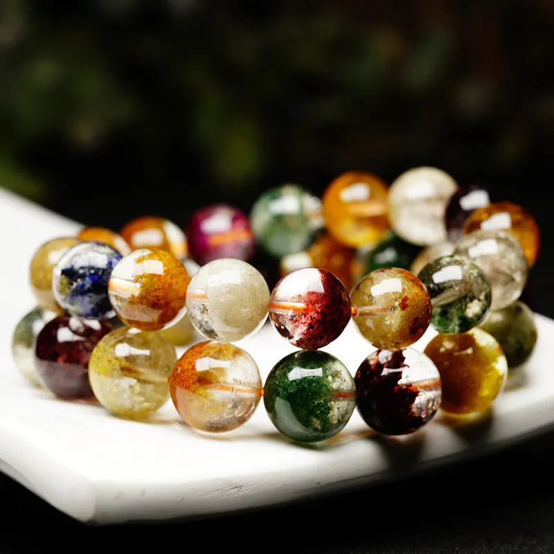 Natural four seasons colourful ghost cornucopia crystal bracelet with 10mm beads and retro ethnic style