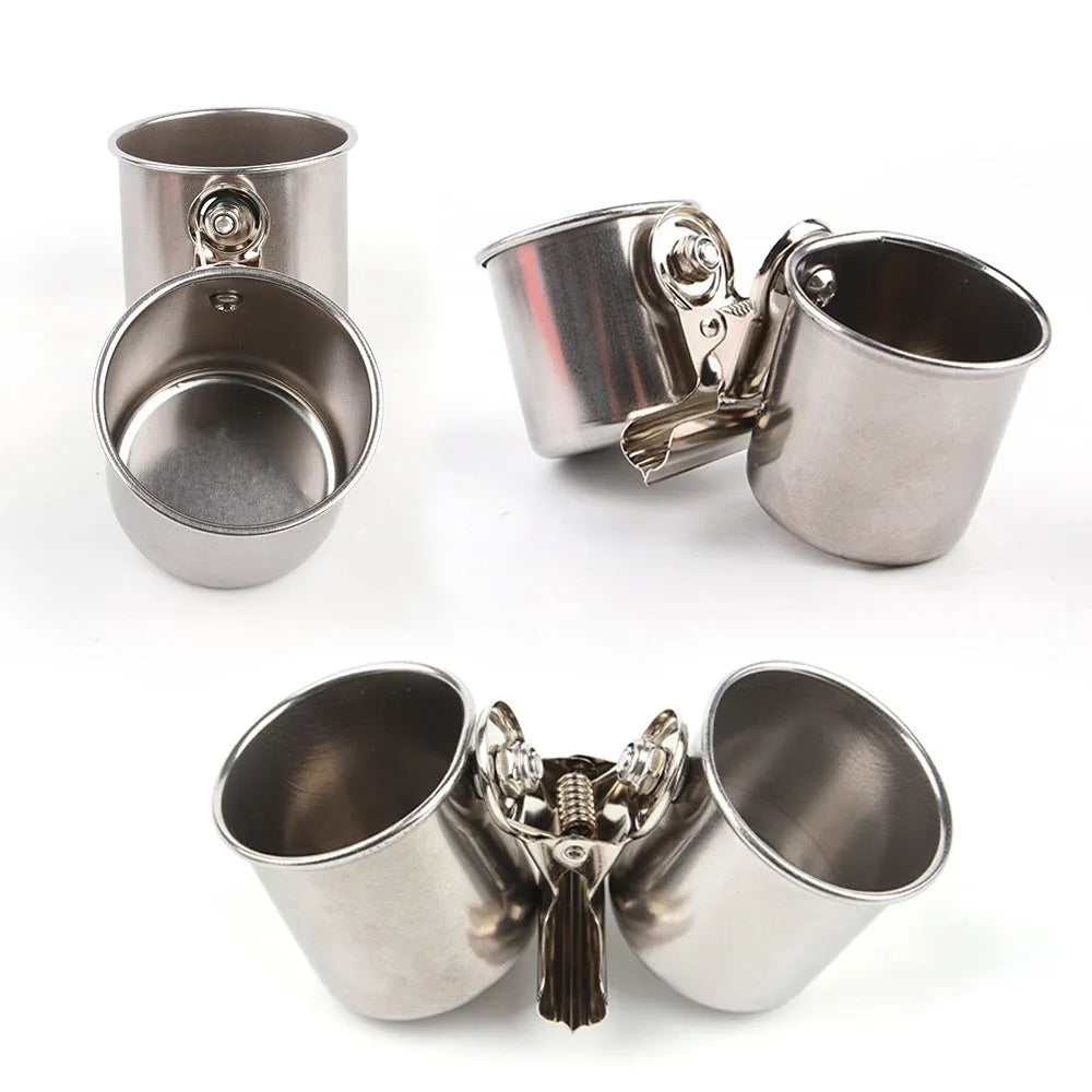 Stainless steel outdoor bird feeder with food container in natural silver finish