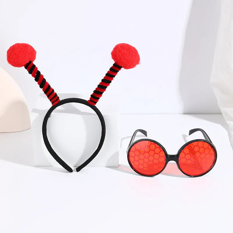 Yellow children's bee costume headband and glasses set with insect details