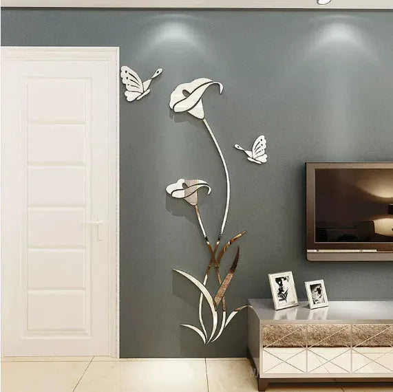 Three-dimensional acrylic lily flower wall sticker in pink colour with realistic petal detail