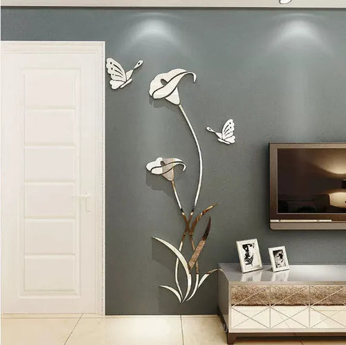 Three-dimensional acrylic lily flower wall sticker in pink colour with realistic petal detail