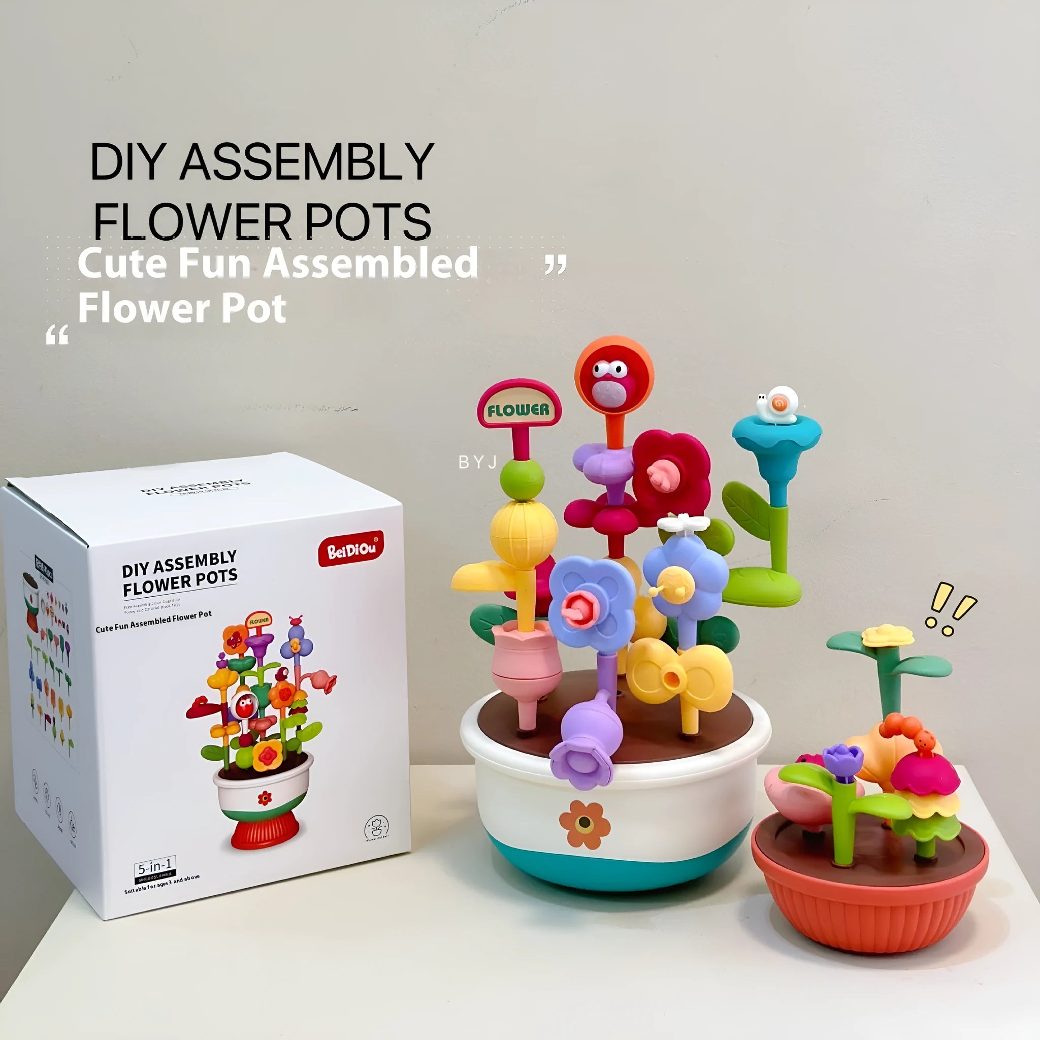 Plastic building blocks flower toy set with flowerpot design in colour box