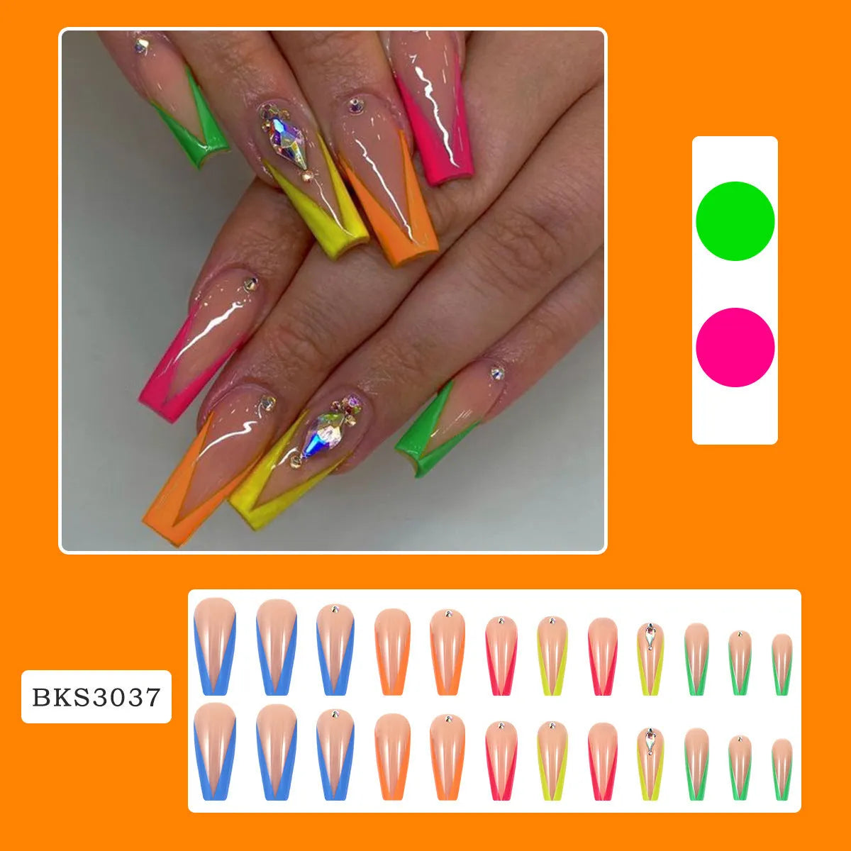 Detachable press-on nail tips in diamond colour French style with a red cartoon love cross heart pattern.