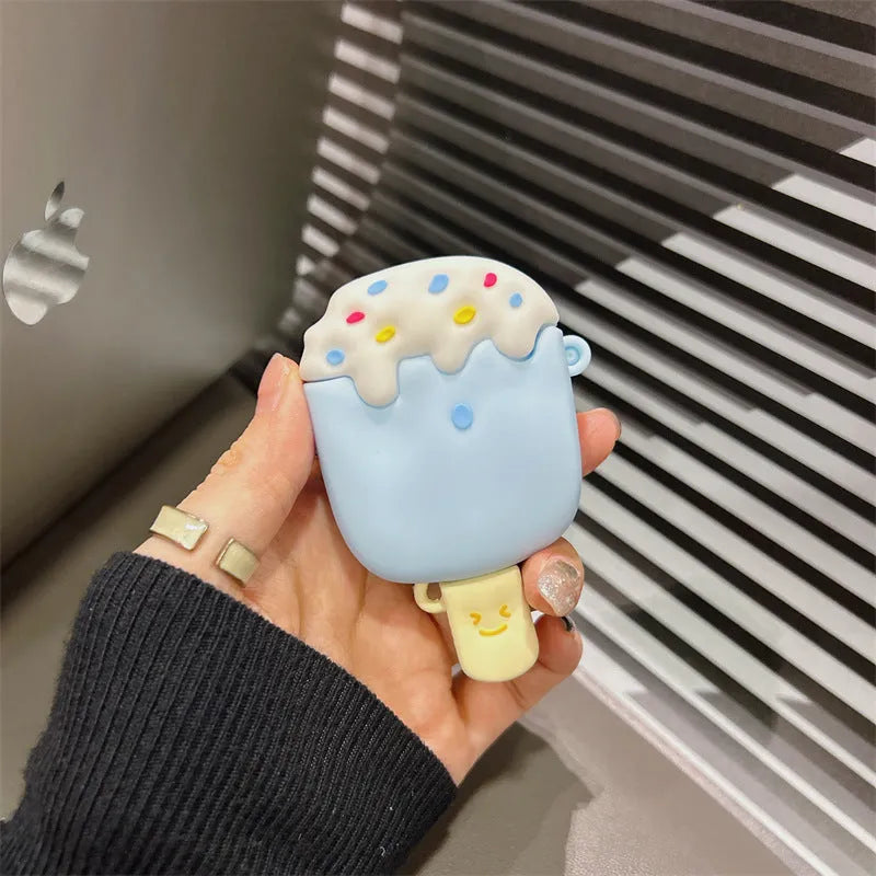 Blue snow strip hook silicone protective cover for Apple AirPods with cartoon lollipop design