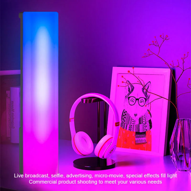 3D RGB tabletop ambiance lamp with voice-activated rhythm lights in black or white shell.