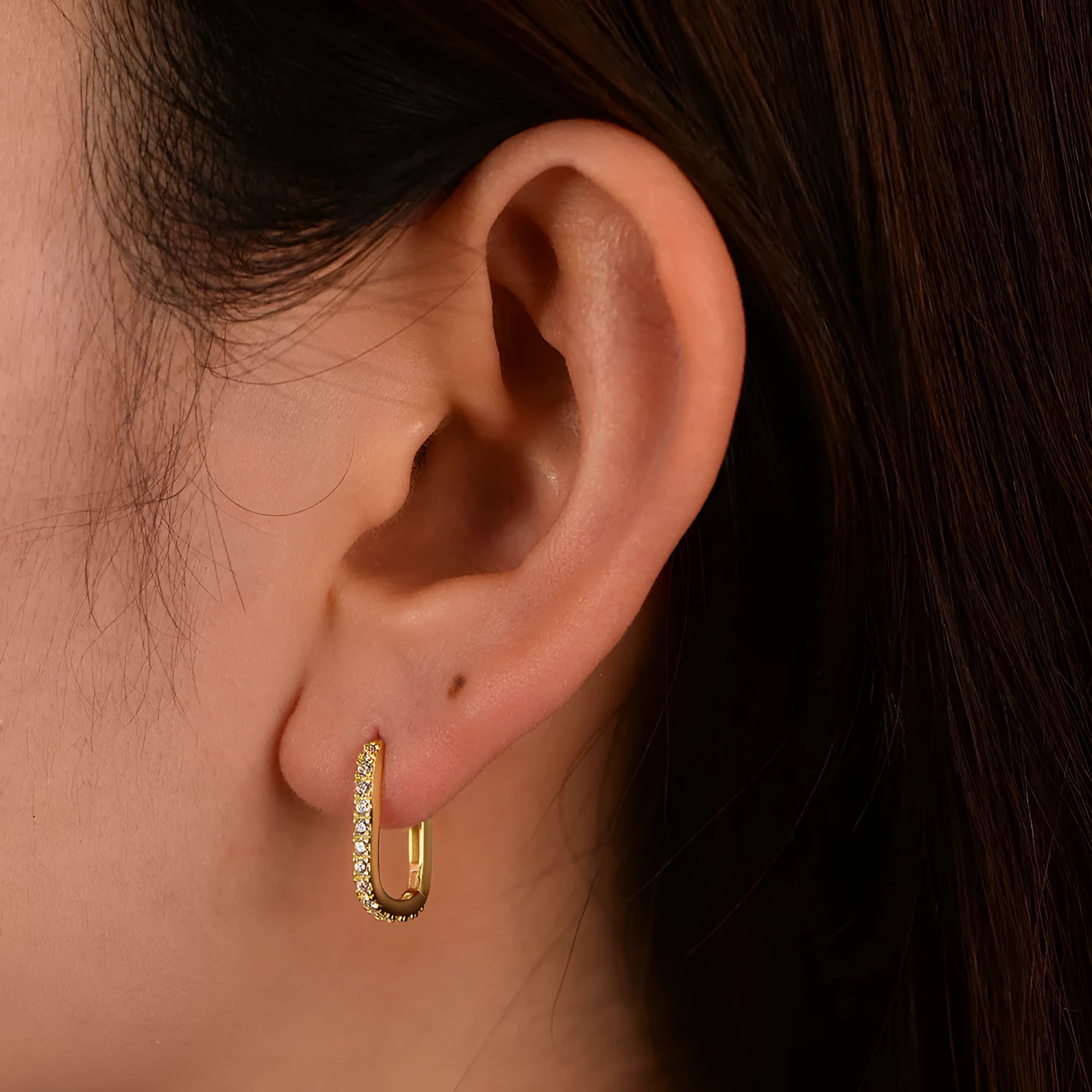 S925 sterling silver oval zircon ear clip earrings in geometric design